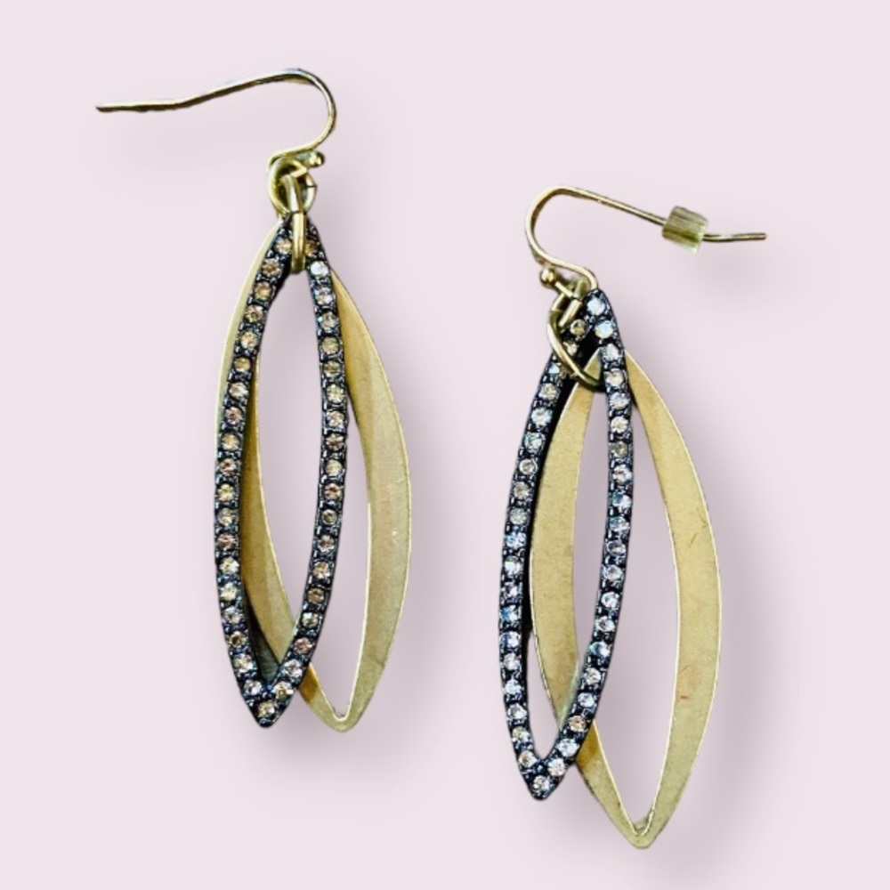Madewell Black and Gold Brass Double Marquis Drop Earrings with Stones
